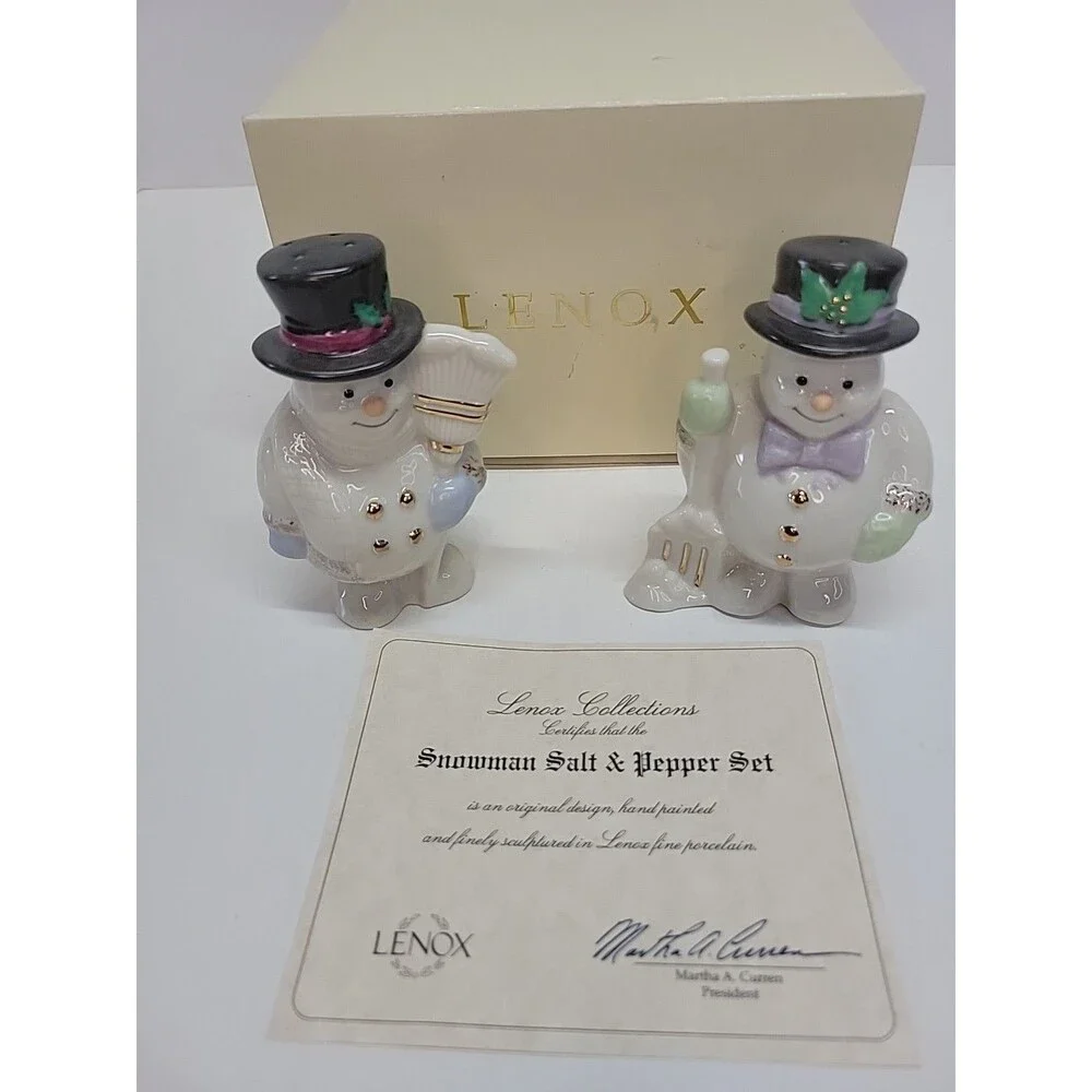 Lenox Snowmen Salt & Pepper‎ Shakers with Box